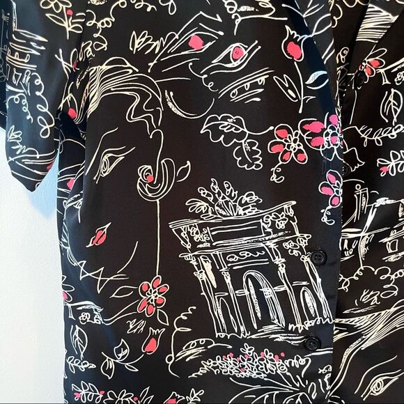 Notations Petite Small Novelty Printed Short Sleeve Button Down Shirt - Picture 2 of 6